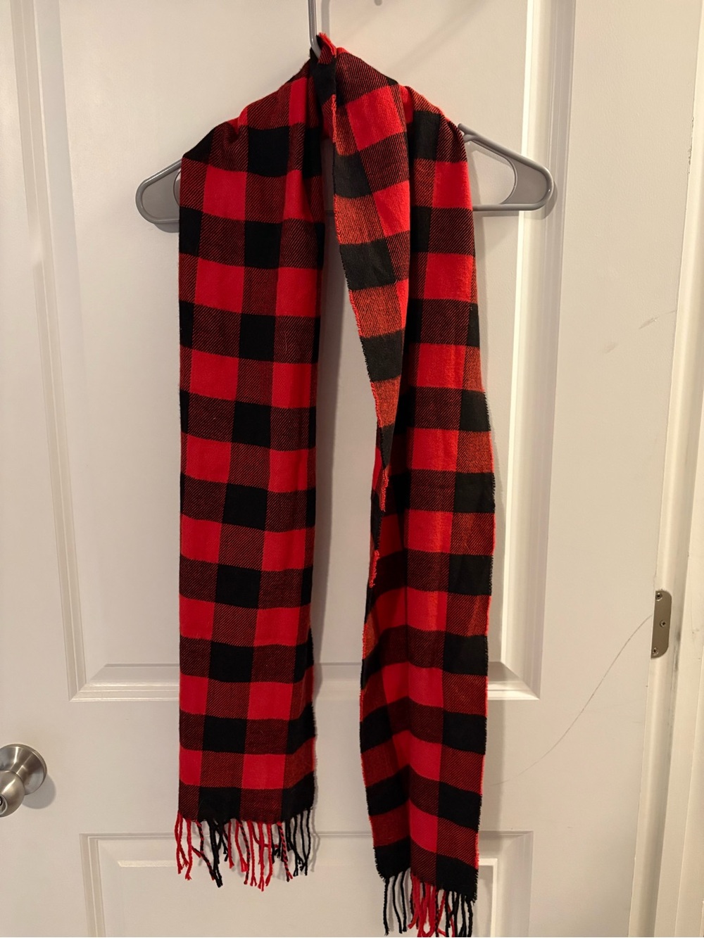 Red & Black Buffalo Plaid Fringe Scarf